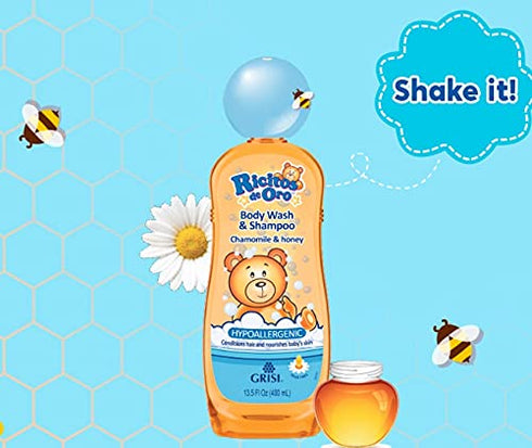 Ricitos de Oro 2-in-1 Baby Hair and Body Wash, 2-Pack of 13.5 FL Oz Each - Hypoallergenic with Chamomile & Honey
