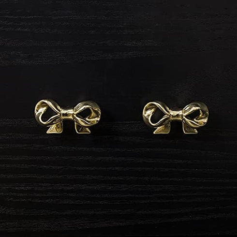 UniDes Pack of 2 Gold Brass Knobs, Decorative Bow Knobs for Dresser, Drawers, and Cabinet in Kids Bedroom