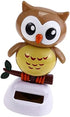 Solar Owl Bobble Shaking Head Dancing Toy, Cat Figurine Statue for Car Vehicle Decoration - Light Coffee
