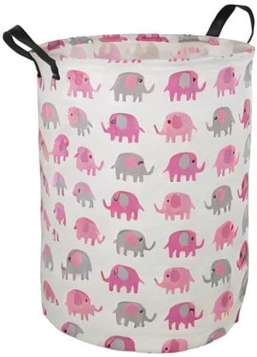 19.7 Laundry Hamper, Waterproof Canvas Storage Bins, Collapsible Clothes Organizer Basket for Kids Baby Room (elephant)
