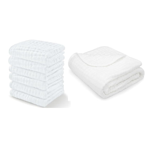 Comfy Cubs Baby Washcloths and Baby Muslin Blanket Bundled