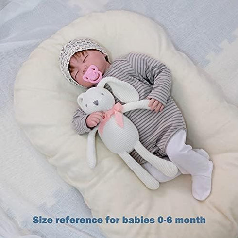 100% Organic Cotton Baby Toys, White Bunny Rabbit Stuffed Animal for Newborn, 7.1"