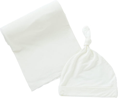 iEvolve Cotton Knitted Baby Swaddle Blanket with Hat Headband Set Newborn Swaddle