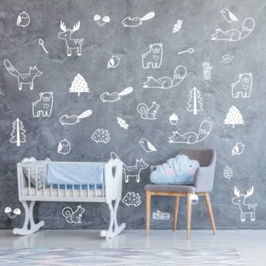 Forest Animal Wall Decals - Peel and Stick for Kids, 36 pcs Adhesive Vinyl Stickers Decor