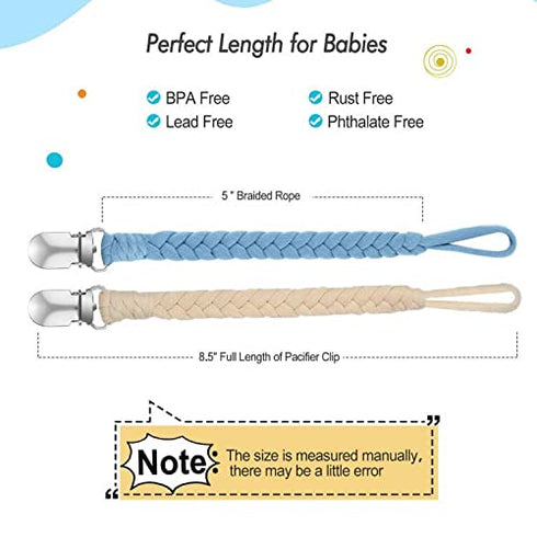 BOUKIPOW Pacifier Clip for Girls and Boys, Handmade Braided Baby Pacifier Holder Leash (6 Pack)
