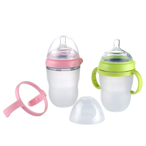 Bottle Handles Grips Compatible for Comotomo Feeding Baby Bottles (Set of 4, 2 Pink + 2 Green)