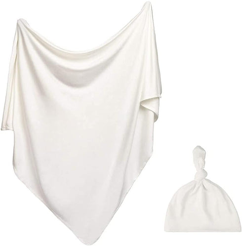 iEvolve Cotton Knitted Baby Swaddle Blanket with Hat Headband Set Newborn Swaddle