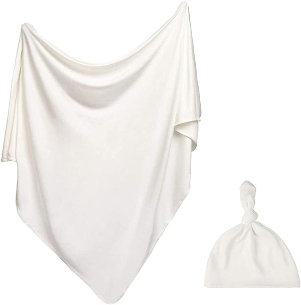 iEvolve Cotton Knitted Baby Swaddle Blanket with Hat Headband Set Newborn Swaddle