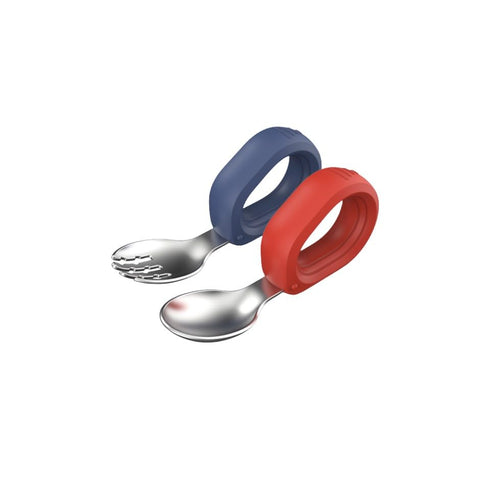 Toddler Utensils Set, Stainless Steel Forks and Spoons for Kids, Safe Self Feeding, Dishwasher Safe (Red+Blue)