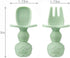 PandaEar Silicone Baby Feeding Set, 2 Pack Silicone Divided Suction Plate, 2 Pack Tiny Cup with 2 Spoons 2 Forks, Baby