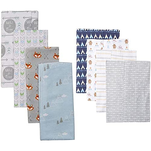 Luvable Friends Boy Cotton Flannel Burp Cloth 8-Pack, Wild Free Tribe