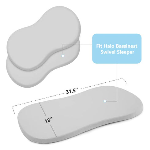 TILLYOU Baby Bassinet Sheets, Cotton 2 Pack, 31.5"x18" Breathable Mattress Protector, Gray