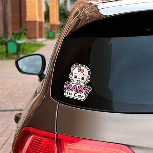 2 Pcs Baby in Car Stickers Sign for Girl Baby Car, Removable Safety Notice on Board
