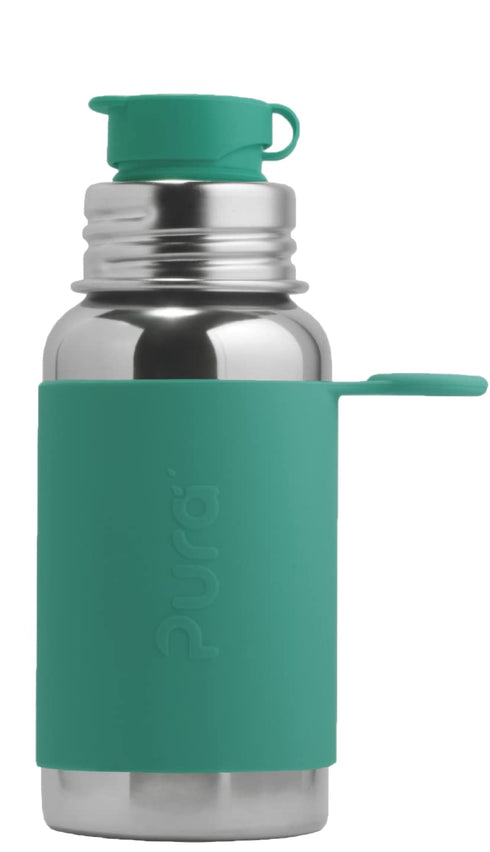 Pura Sport 18oz/550ml Non-Insulated Bottle with Sport Sleeve & Silicone Big Mouth Sport Top, Stainless Steel, Warm &