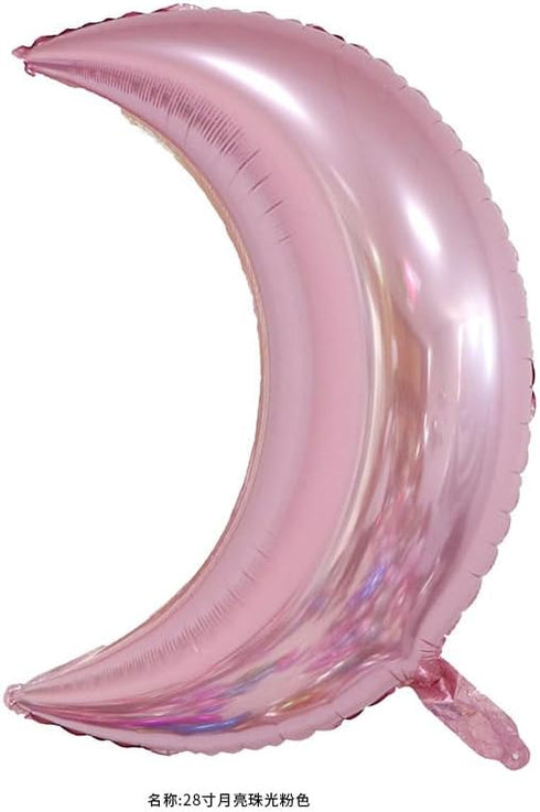 9pcs Large Moon Star Foil Balloons 30inch Pink Silver Moon and 18inch Star Heart Mylar Balloons for Party Decorations
