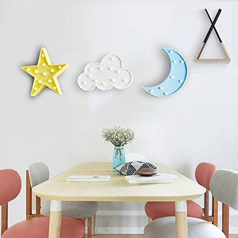 3PCS AUSAYE Decorative LED Night Lights Crescent Moon Star Cloud Lamp Sign Light Room Decor Night Light for Baby Kids