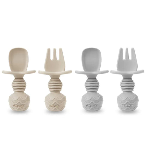 PandaEar (4 Pack) Silicone Baby Led Weaning Spoon Fork - First Training Self Feeding Utensils Set for Toddler 6 Months