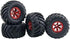 4PCS 1/10 RC Monster Truck Wheel and Tire Set, 135MM Rubber Tyres and 6 Spoke Plastic Wheel Rims (Red)