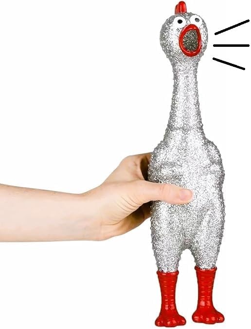 Large 13.5" Sparkle Glitter Rubber Squeeze Chicken with a Long Funny Squeaky