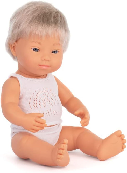 Miniland Doll 15'' Caucasian Blond Boy with Down Syndrome, Anatomically Correct, Quality Made in Spain