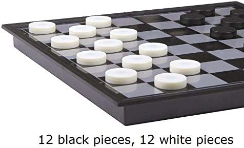 8x8 Checkers Draught Board Game - 64 Squares, 12 Black & 12 White Pieces, Extendable 9x9 Inch Board
