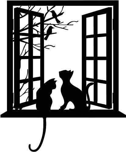 BIBITIME Tree Branch Fake Window Black Cats Wall Art Stickers - Vinyl Decals for Bedroom, Living Room & Nursery - 16.92