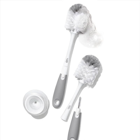 2-Pack OXO Tot Bottle Brush with Nipple Cleaner and Stand Gray