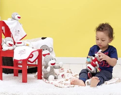 Baby Starters Super Soft Sock Monkey Baby Blanket, Ivory and Red, 30"x40" for Newborns and Moms