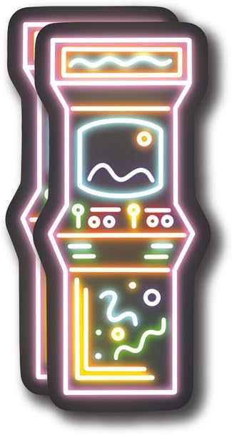 Gamer Video Arcade - Neon Retro Premium Quality Vinyl Stickers 2-Pack | 5-Inch on Widest Side | Made in USA - FHJ530