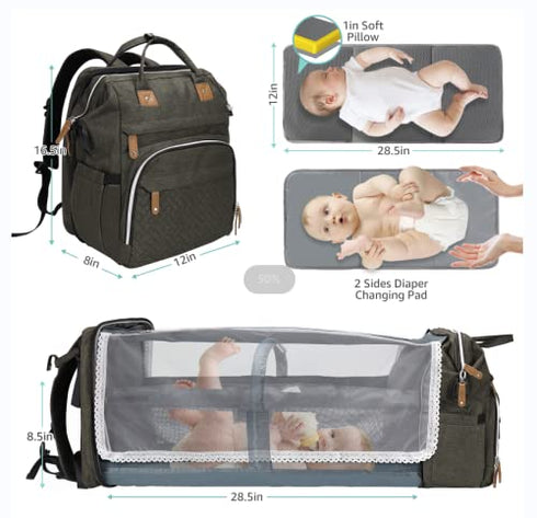 Backpack, Backpack DERJUNSTAR Diaper Bag Large Baby Bag with Changing Pad, Thick Padded Back & Straps, Laptop