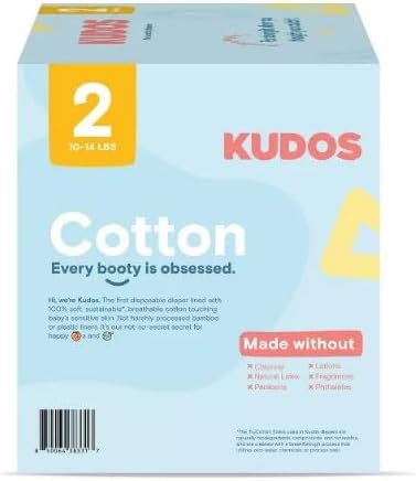 Generic 100% 2, 66 Count, 10-14 lbs Kudos Chlorine Free Premium Diapers, Cotton-Lined, Size
