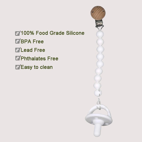 2 Pack Silicone Pacifier Clip Holder for Baby, Fits Most Pacifier Styles, BPA-Free, (Black & White)