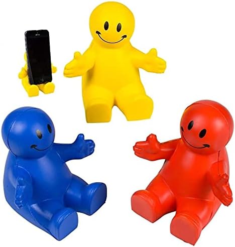 4" Fun Colorful Squeezable Smile Face Guy Phone Holders (3 Pack) - Fun Desk Decor, Stress Relief Ball, Foam Fidget Toy