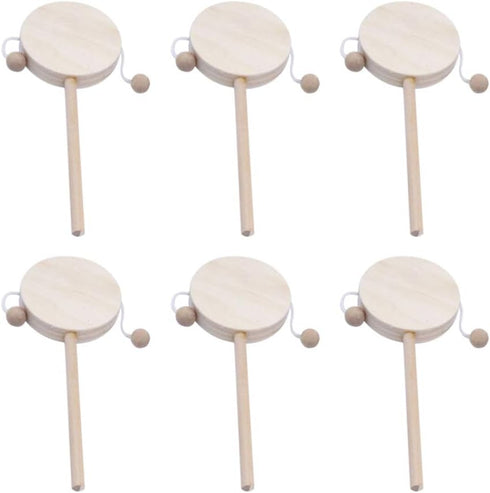 EXCEART 6pcs Wooden Musical Rattle Toy, Unfinished Rattle-Drum for Kids, DIY Painting Educational Toy