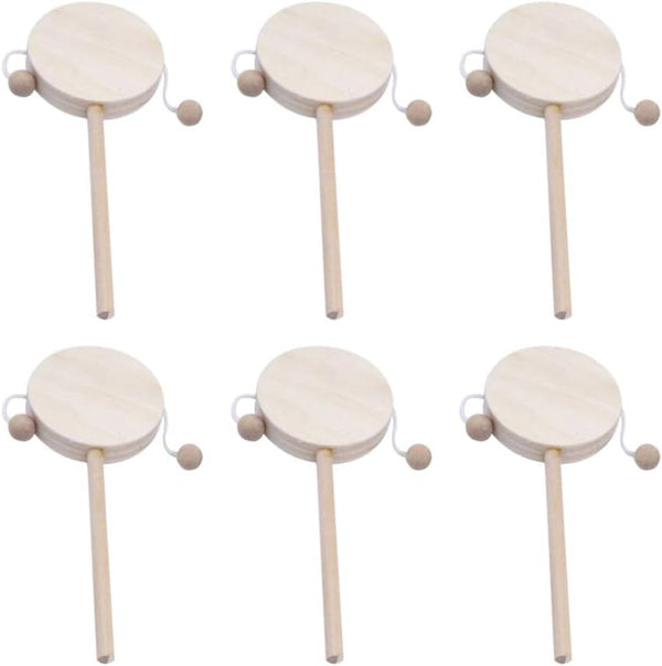 EXCEART 6pcs Wooden Musical Rattle Toy, Unfinished Rattle-Drum for Kids, DIY Painting Educational Toy