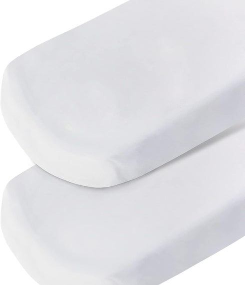 Bassinet Sheet Set, 2 Pack Cotton Fitted Sheets for Oval Rectangle Bassinet Mattress, Super Soft White