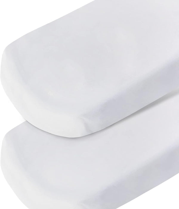 Bassinet Sheet Set, 2 Pack Cotton Fitted Sheets for Oval Rectangle Bassinet Mattress, Super Soft White