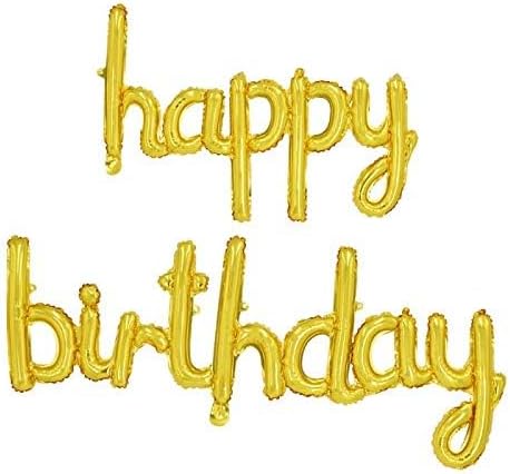 BEISHIDA Gold Happy Birthday Balloons Banner, 16 Inch Mylar Foil Birthday Letters Sign for Party Decorations