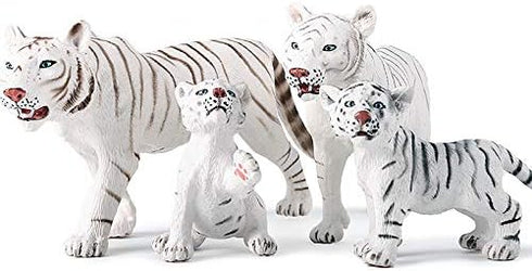 Gemini&Genius Realistic White Tiger Family Set with Cub, Safari Animal Figurines, Educational Playset for Kids
