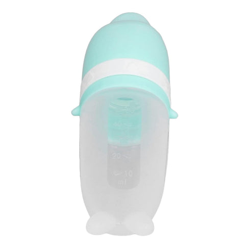 Silicone Baby Squeeze Bottle, Cute Integrated Design Green Soft Spoon Feeder for Infants, Easy Clean