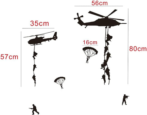 Army Wall Decors for Wall, Military Airplane Helicopter Vinyl Stickers for Teens Boys Bedroom Kids Room (TM-16).