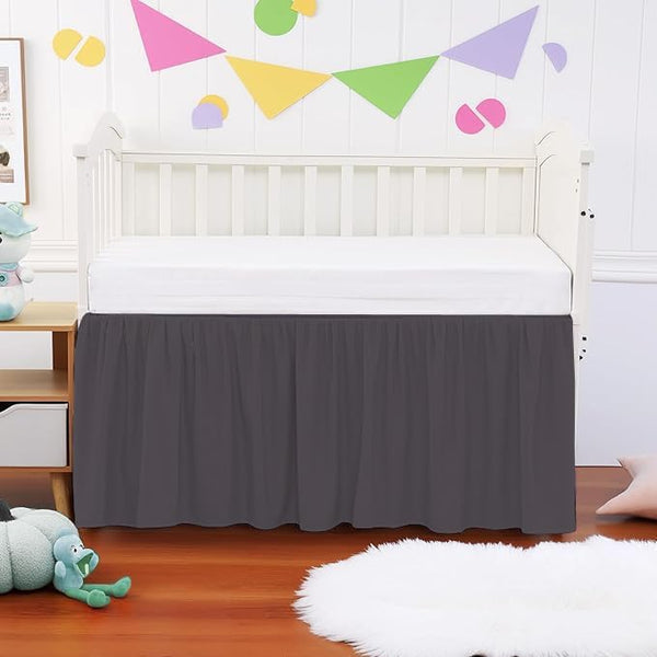Crib Ruffle Bed Skirt Microfiber Nursery Bedding Skirt for Baby Girls (28