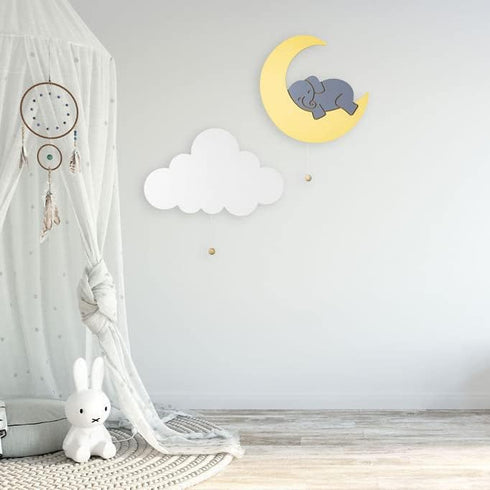 Lumipets Lighted Elephant on Moon, Nursery Night Light, Wall Mounted Lighted, Battery Operated Cloud Light