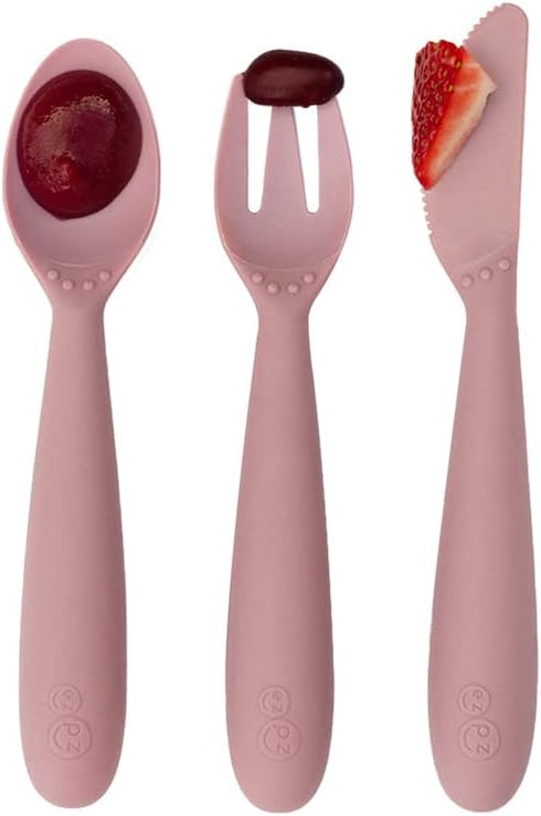 ezpz Happy Utensils for 24 Months+, BPA Free Toddler Fork, Spoon and Knife for Self-Feeding Development