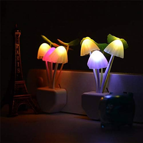 2 Pack Sensor LED Night Lights - Color Changing Plug-in Mushroom Dream Bed Lamp for Kids and Adults