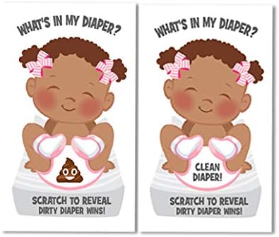 Girl - What's In My Diaper Baby Shower Scratch Off Game | African American | 24 Cards - 1 Winner | Baby Shower Prizes