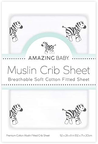 28x52x6 Inch (Pack 1) Amazing Baby Cotton Muslin Fitted Crib Sheet, Zebra, Soft Black