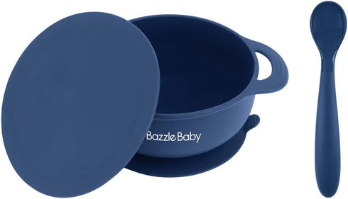 Bazzle Baby 3-Piece Silicone Suction Bowls Set with Lid and Spoon, BPA Free, Perfect for 4-36 Months