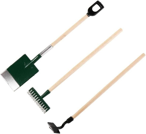 Miniature Dollhouse Garden Tools, 3PCS Mini Doll House Working Accessories, 1:12 Scale Shovel Hoe Pitchfork