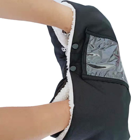 Stroller Fleece Hand Muff Winter Anti-Freeze Gloves with Phone Holder for Pushchair Pram
